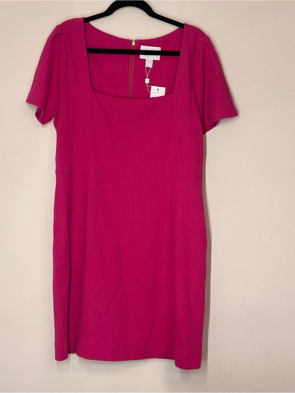 Lilly Pulitzer Women's Pink Jacquard Sheath Dress Square Neck Short Sleeve XL